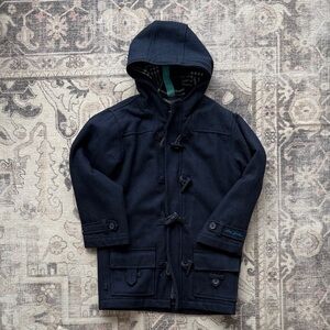 Feu Follwt Navy Hooded Wool Toggle Coat